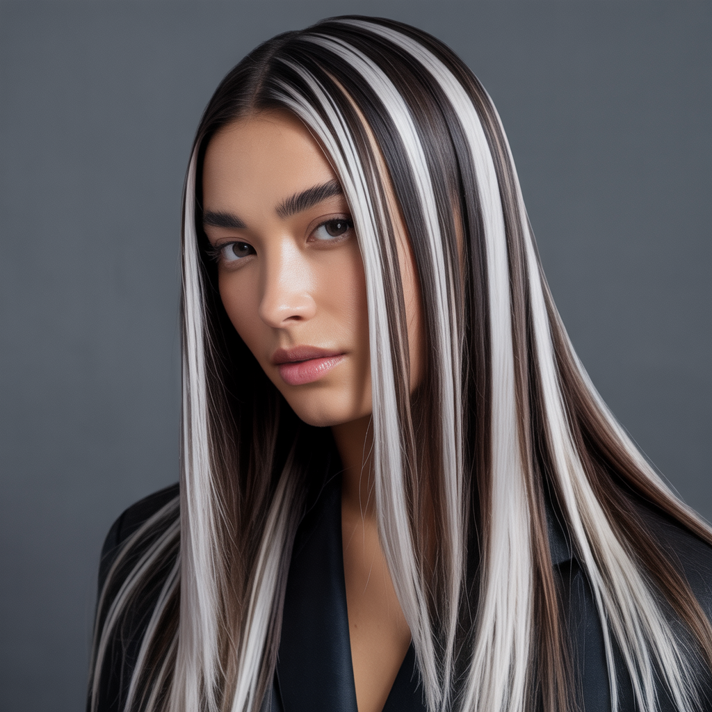 Bold Streaks with Sleek Straight Hair