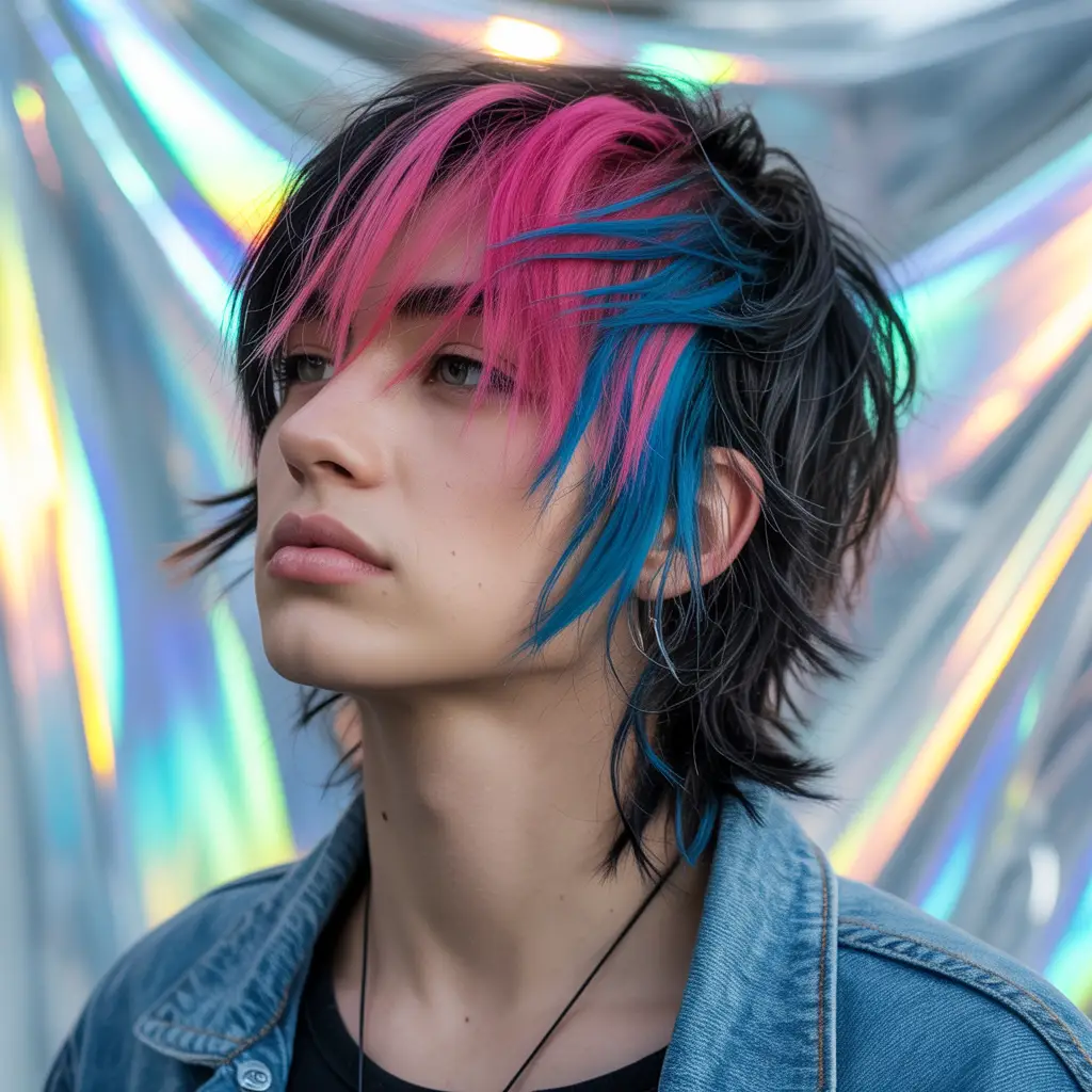 Emo Shag with Bold Color Streaks