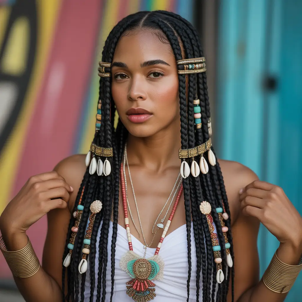 Goddess Cornrows with Beads and Accessories