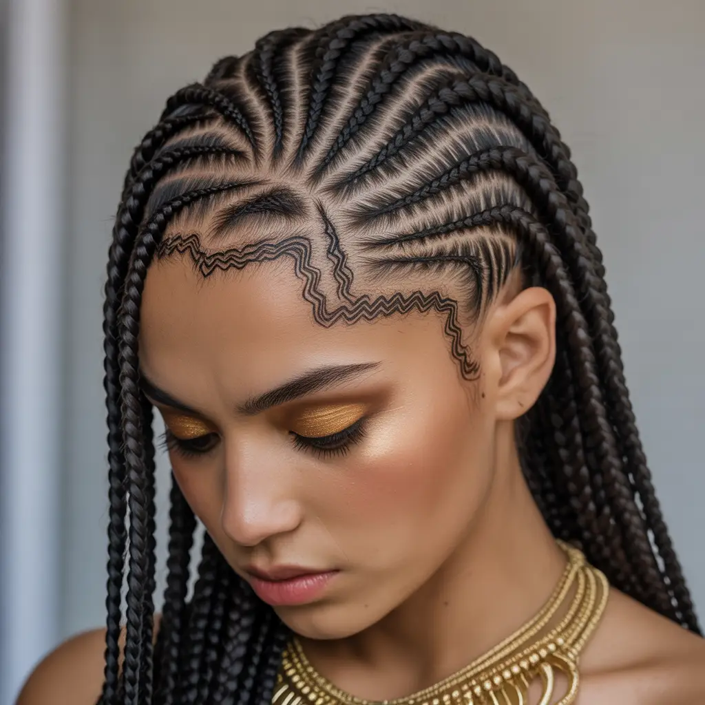 Goddess Cornrows with Intricate Patterns