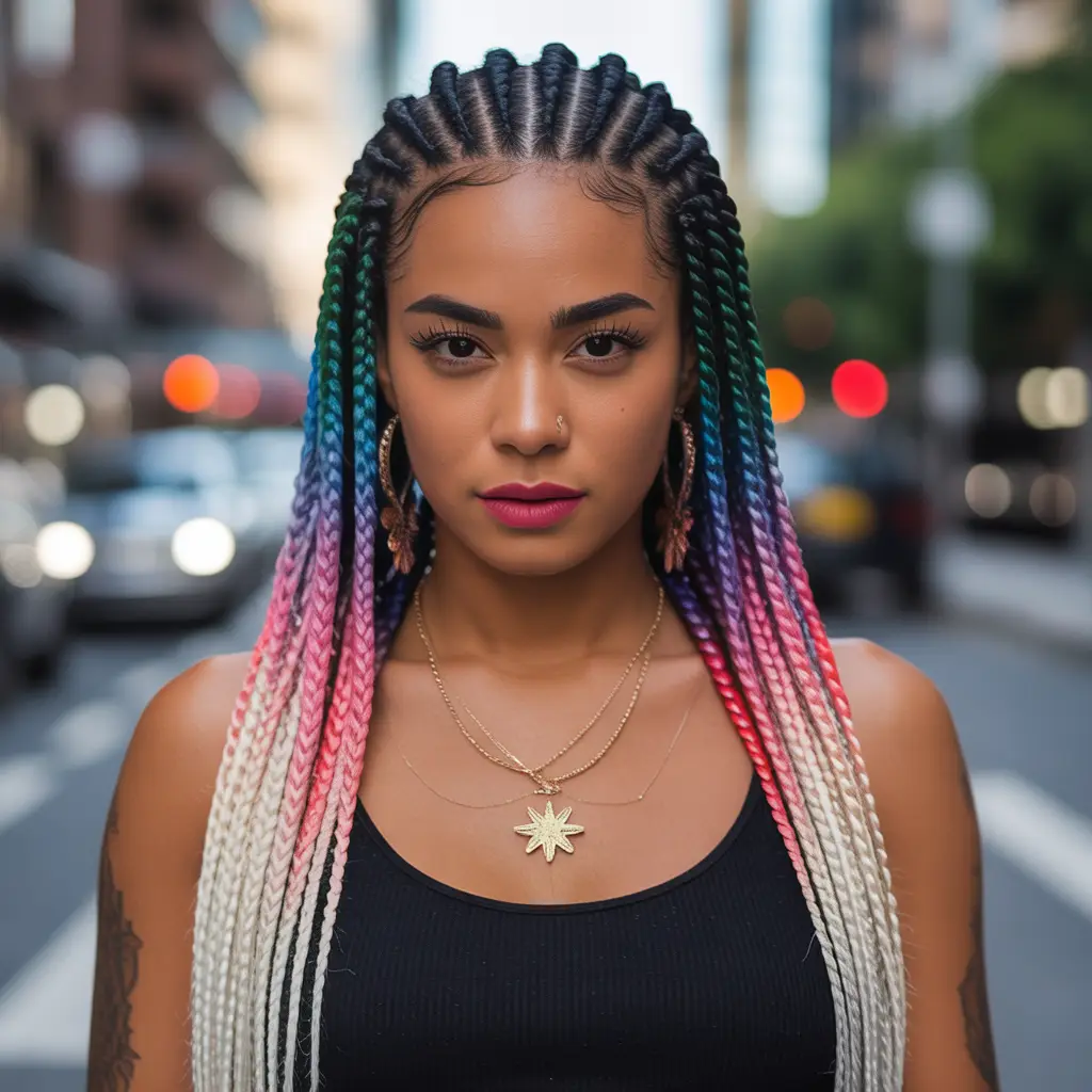Ombre and Colored Goddess Cornrows