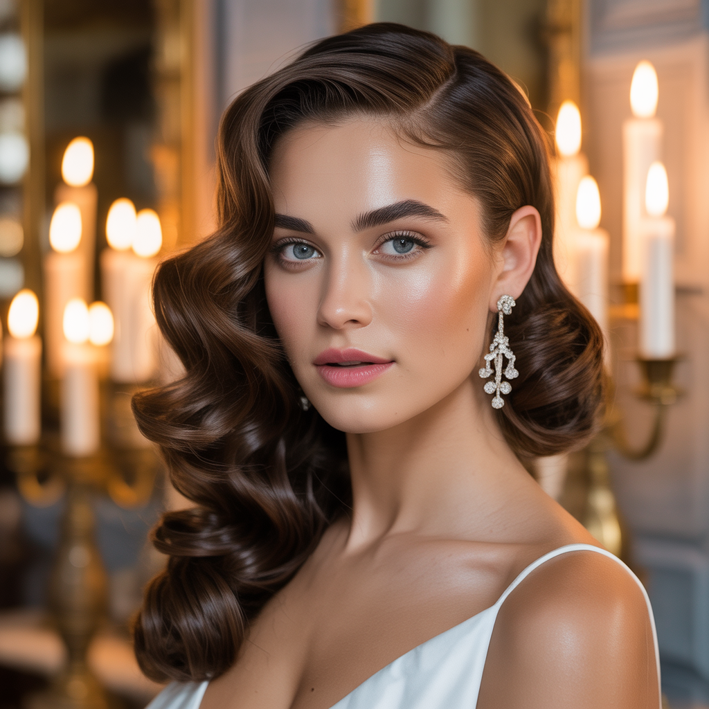 Side-Swept Brunette Curls