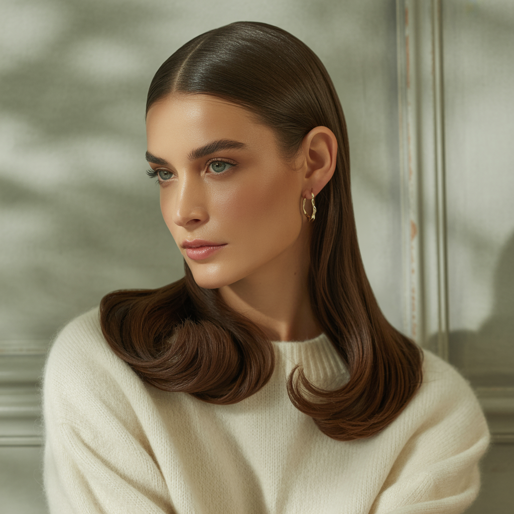 Sleek Center Part with Tucked Ends