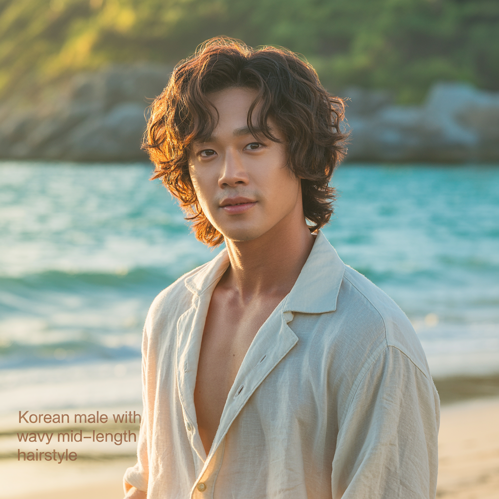 Korean Hairstyles for Men – Fresh & Modern Looks 9 Wavy mid-length
