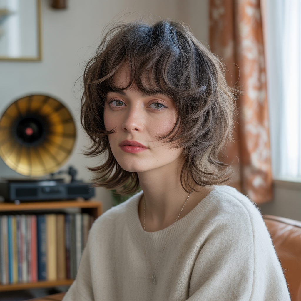 Shag haircut with curtain-like fringe