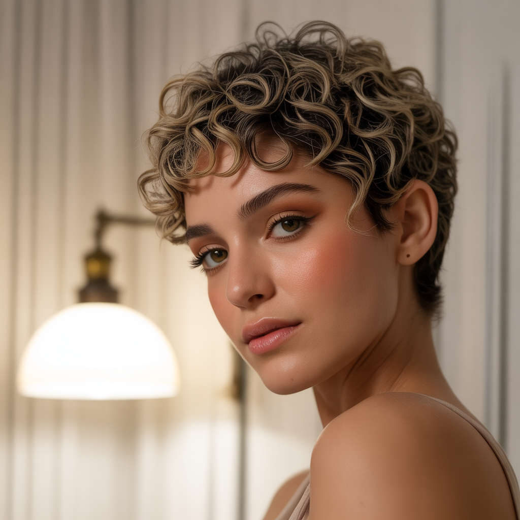 Textured crop curly pixie cut