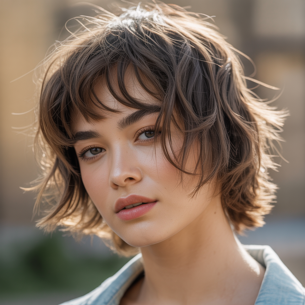 Messy bedhead shag with choppy bangs