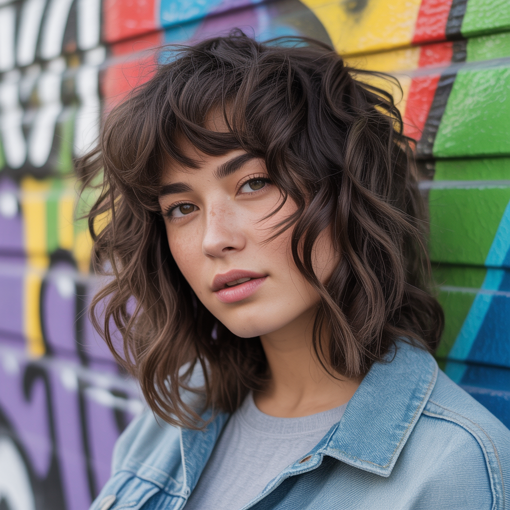 16 Wavy Wolf Cut with Bangs Ideas You’ll Love in 2025 11 a creative young woman with textured