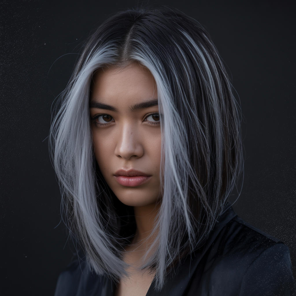 Silver on black hair