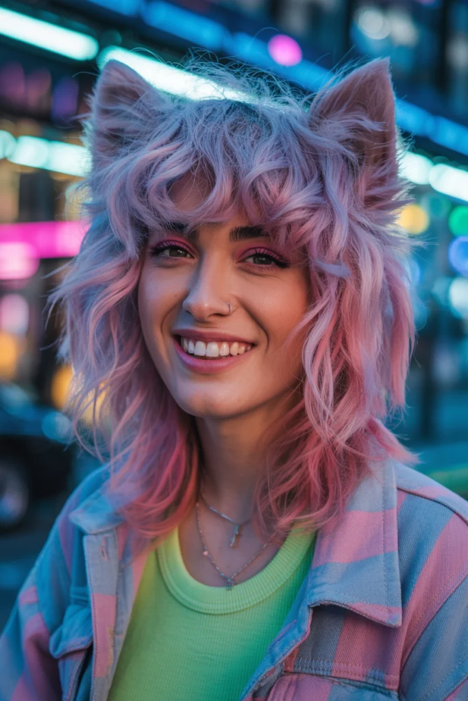 10 Shaggy Wolf Cut with Bangs Ideas for a Trendy 2025 Look 10 a playful colorful portrait of a woman w KSGRRbAtRNiCMfi3a2dRCQ vLWKH6mvRCGGkd 0I8 uA