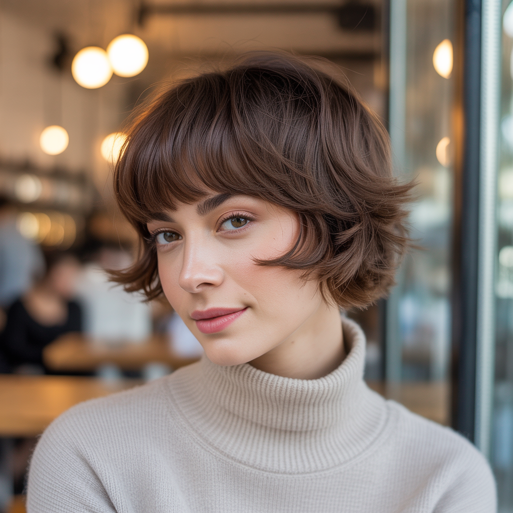 Short shag with grown-out pixie bangs