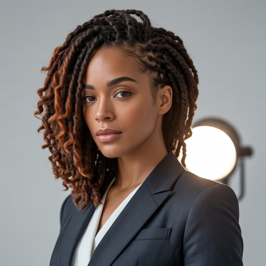 Side-swept locs with low tuck