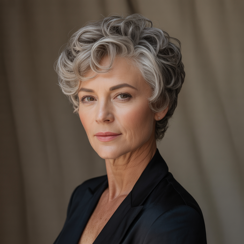 Curly pixie cut for mature hair