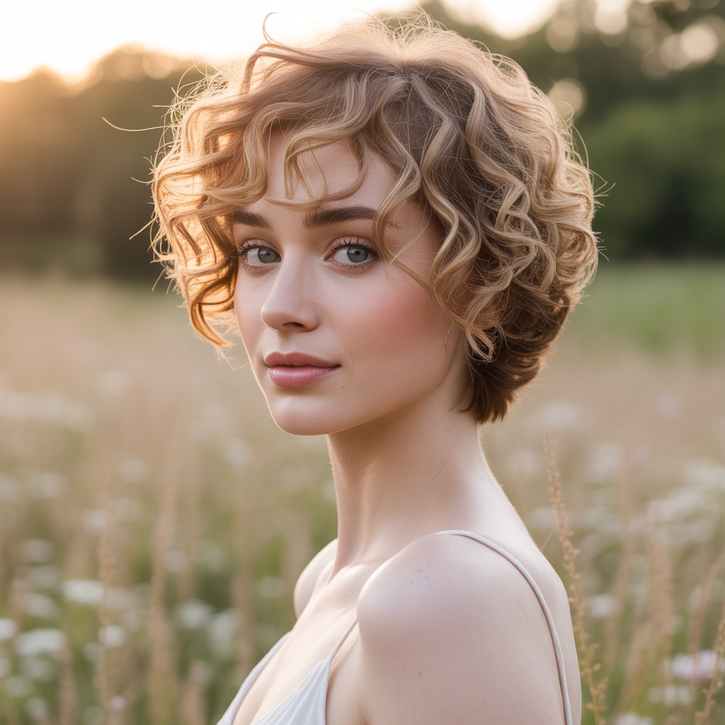 Wispy curly pixie cut