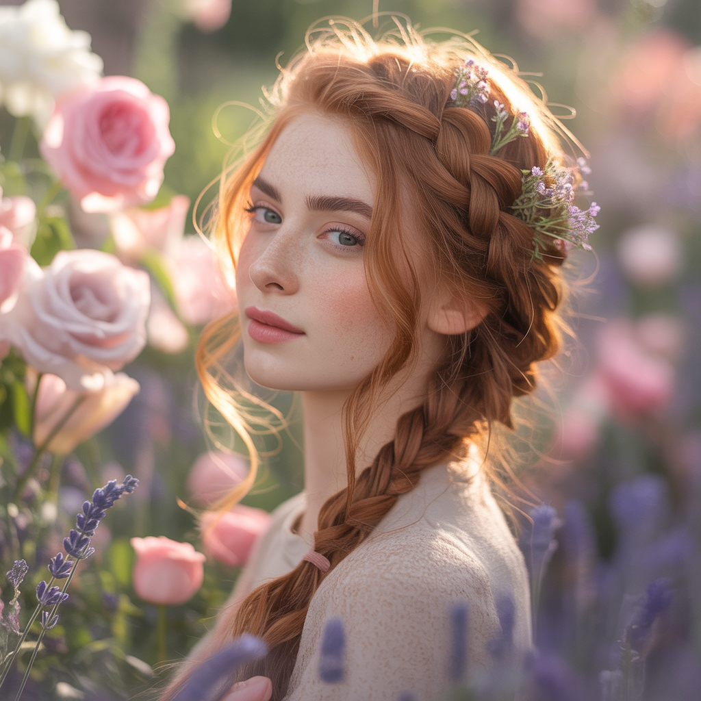 Loose Braids with Flowers