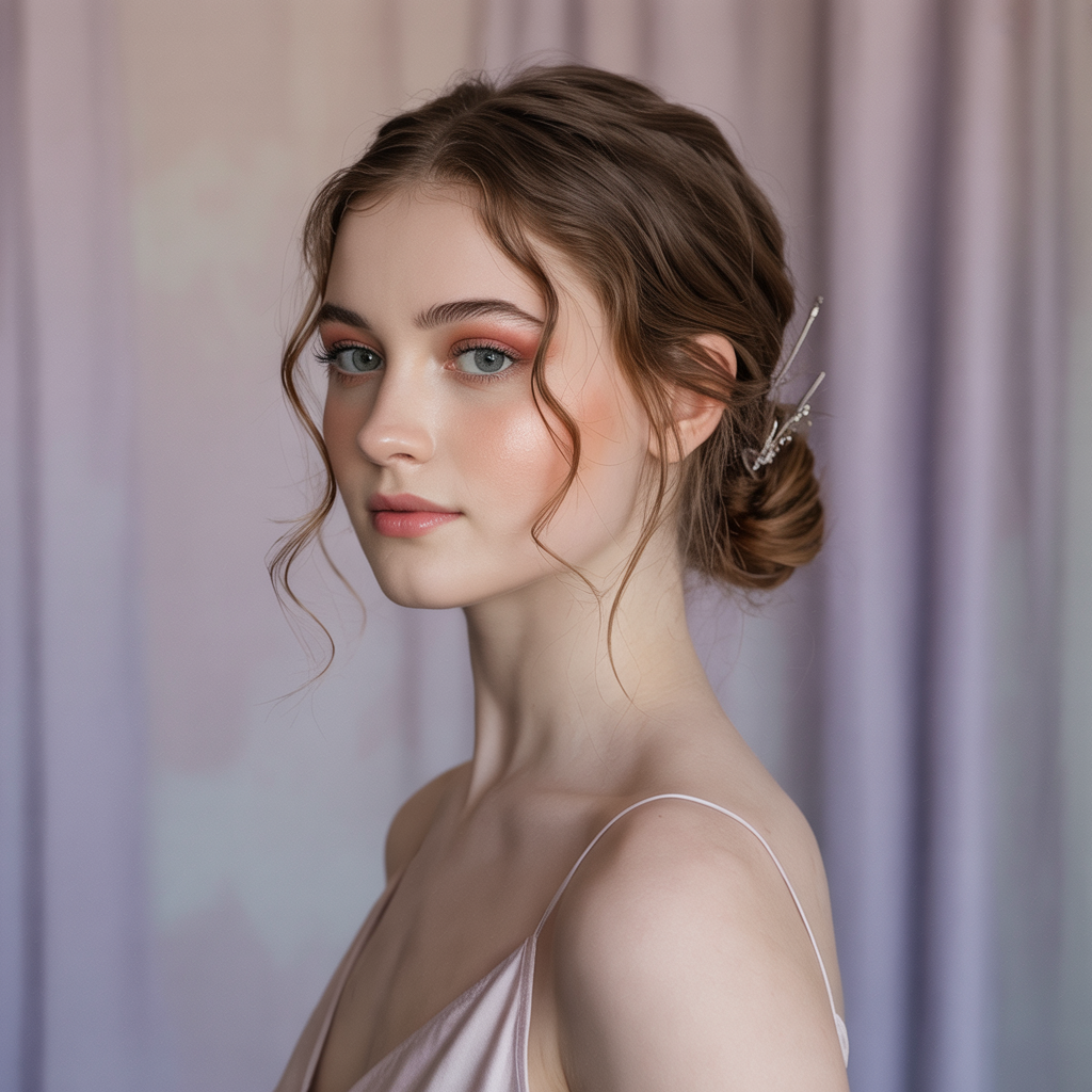 Loose bun with face-framing tendrils