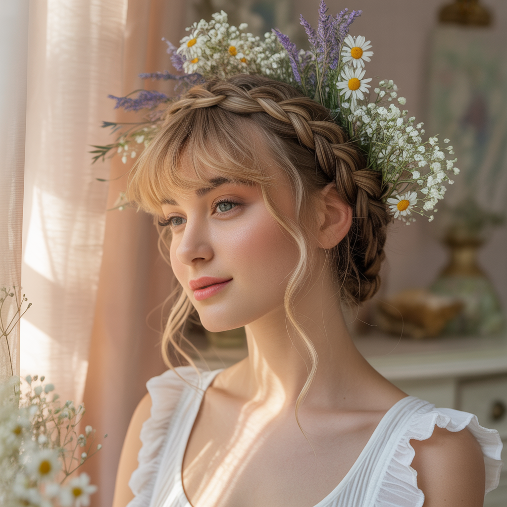 Braided crown with see-through fringe