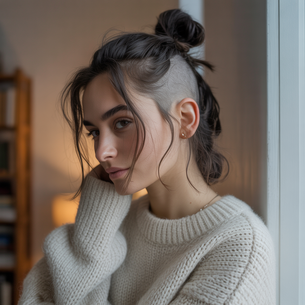 Messy Bun with Side Shave