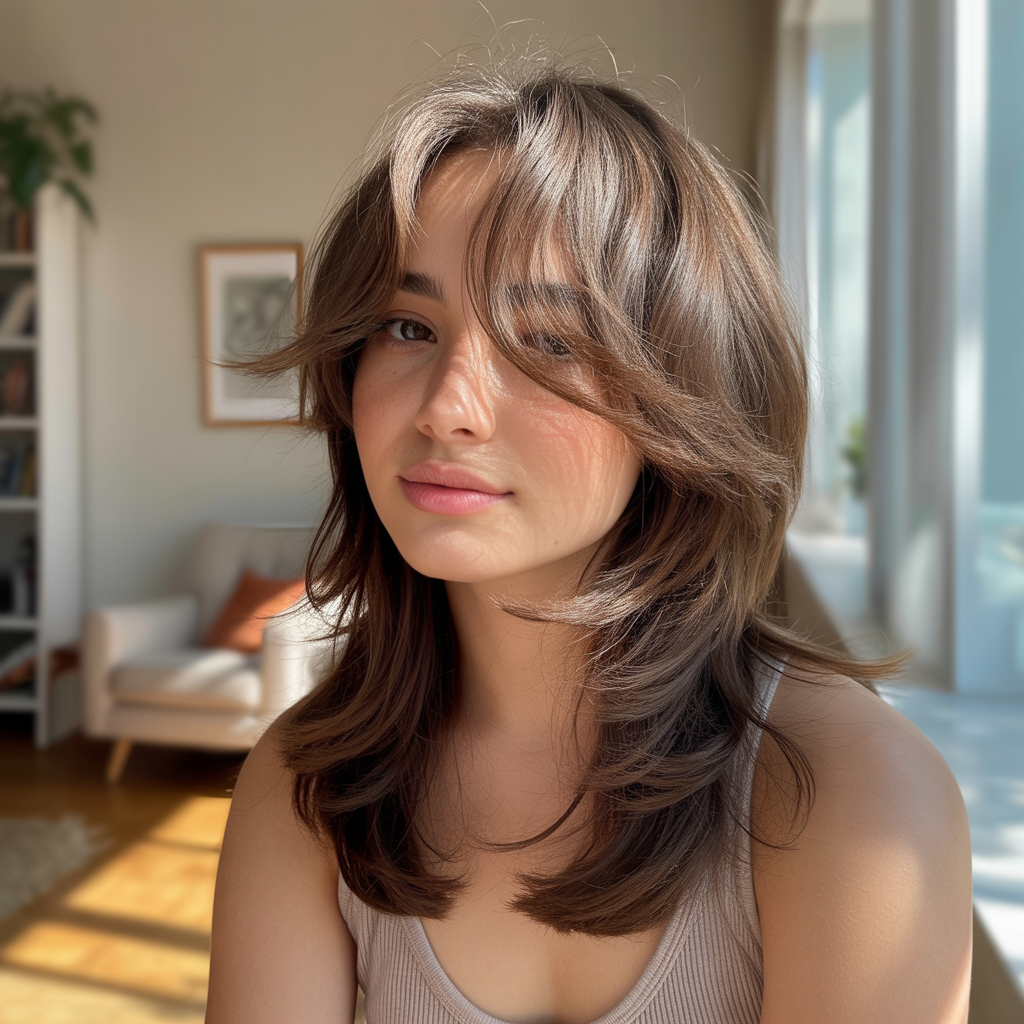 Curtain bangs with long shag