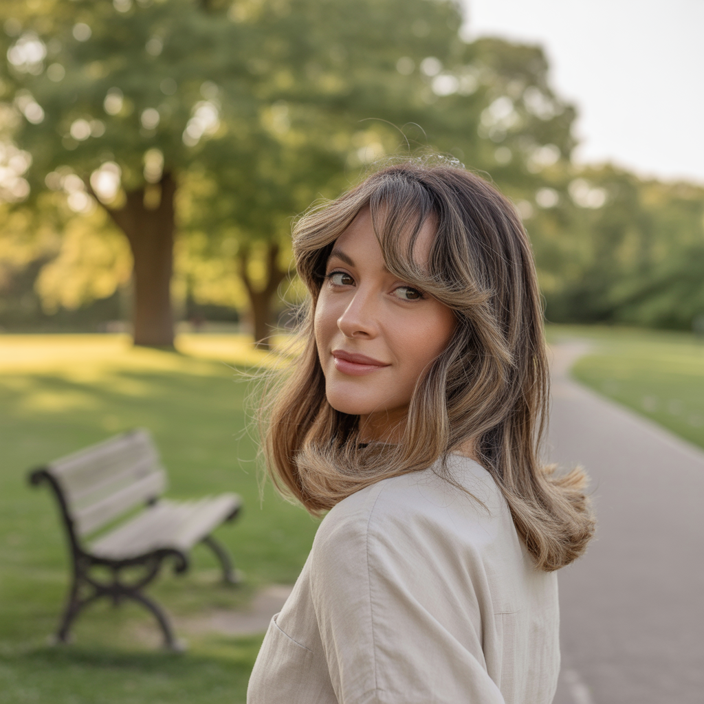 Long layers with curtain bangs