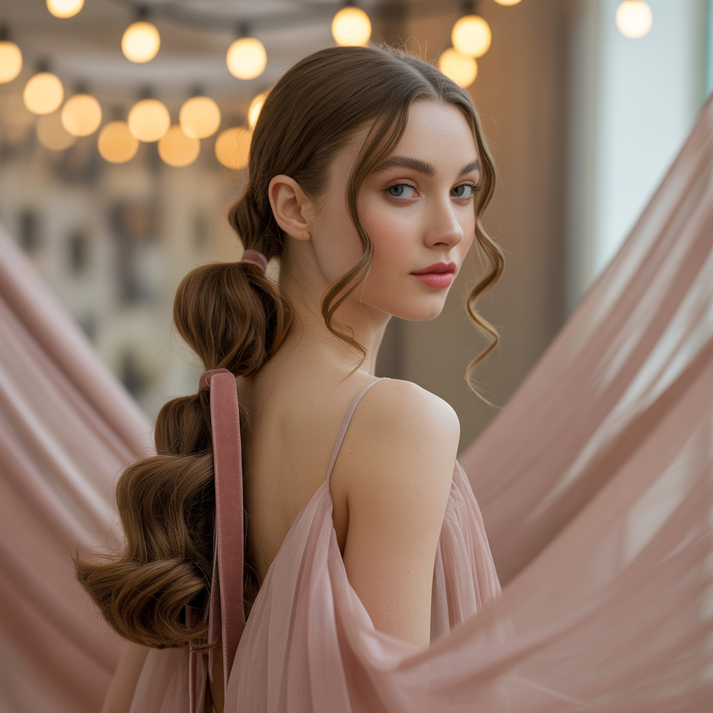 Twisted Low Ponytail with Ribbon