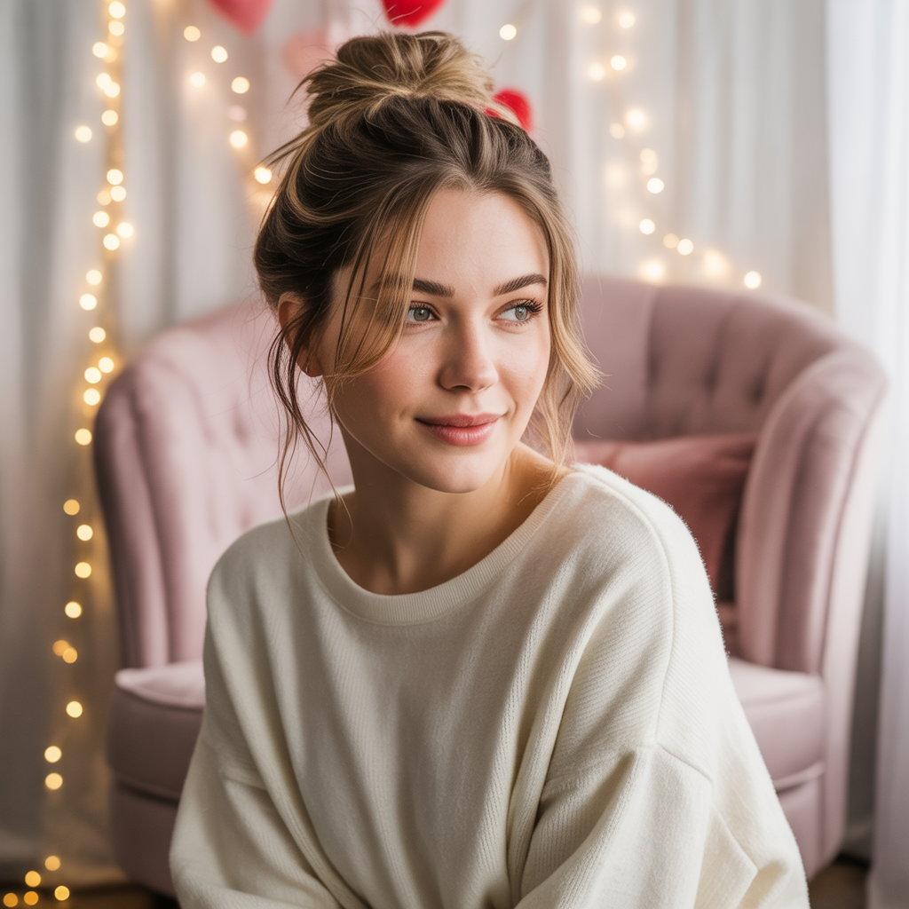 Messy Bun with Romantic Strands