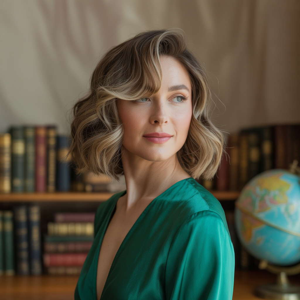16 Wavy Wolf Cut with Bangs Ideas You’ll Love in 2025 15 a softly lit indoor portrait photograph