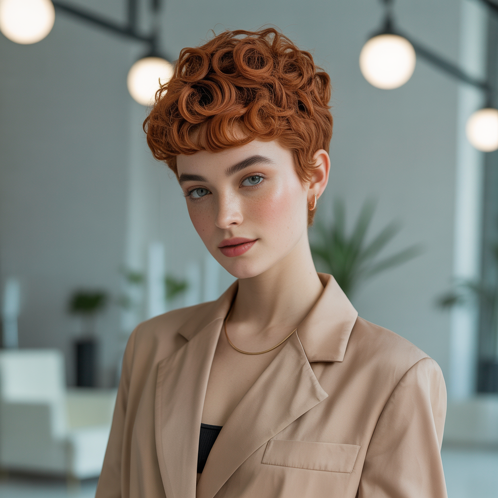 Curly pixie cut with defined ringlets