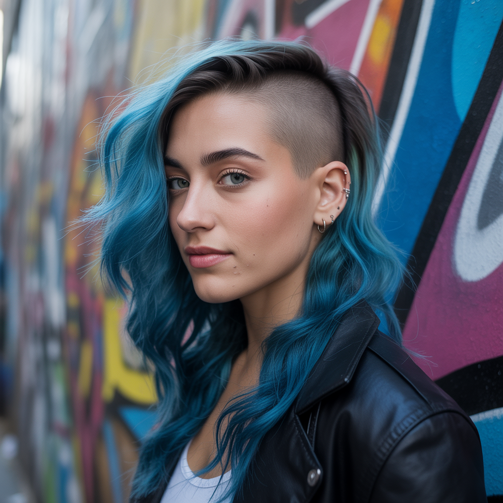 Side Shaved Hairstyles with Vibrant Hair Colors