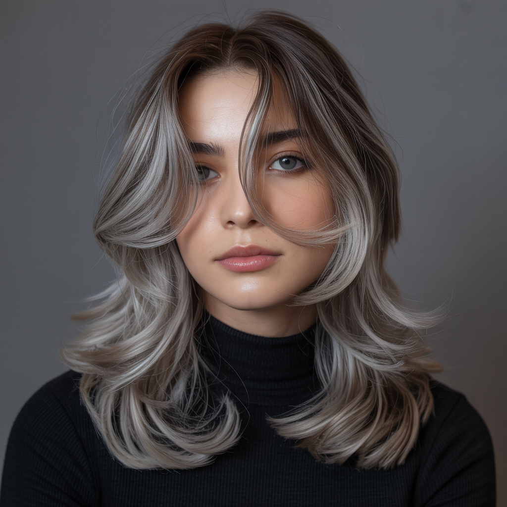 Long layers with silver lights