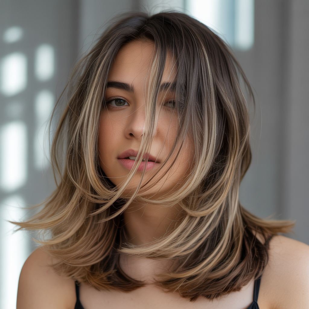 Color play: balayage on a long shag