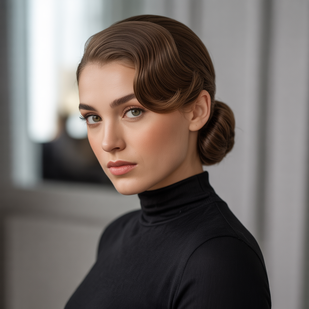 Low chignon with a side part