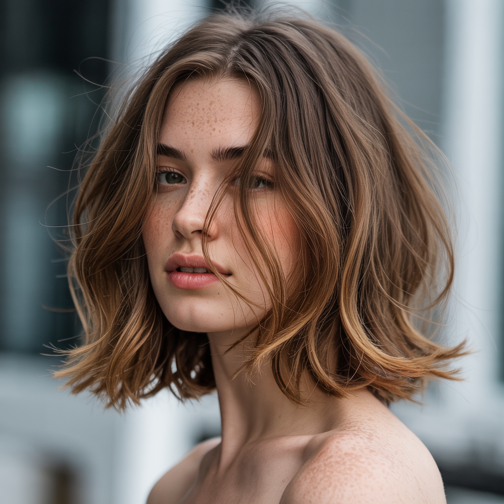 Side-swept fringe and layered ends