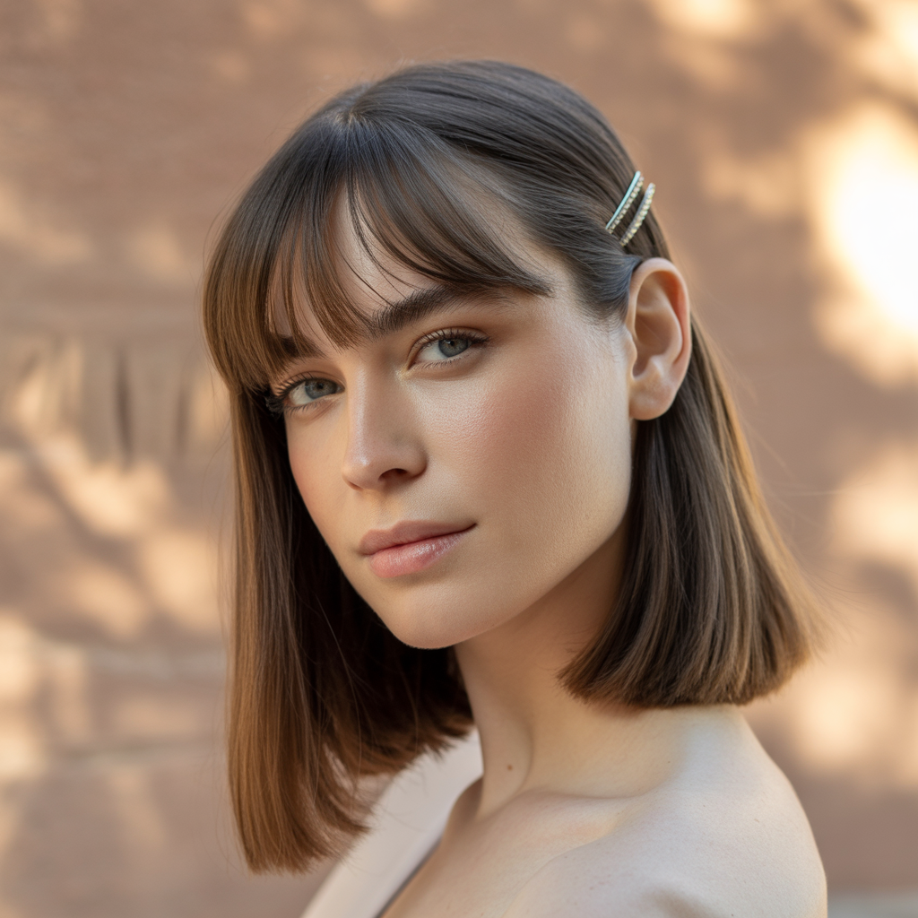 Straight curtain bangs with light feathering