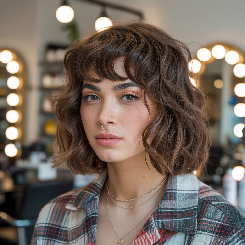 16 Wavy Wolf Cut with Bangs Ideas You’ll Love in 2025 2 a stylish young woman with medium length IzQaN4vdTcG JmhqhQY3zA j8VEOqffRm6EOWU Usad3g
