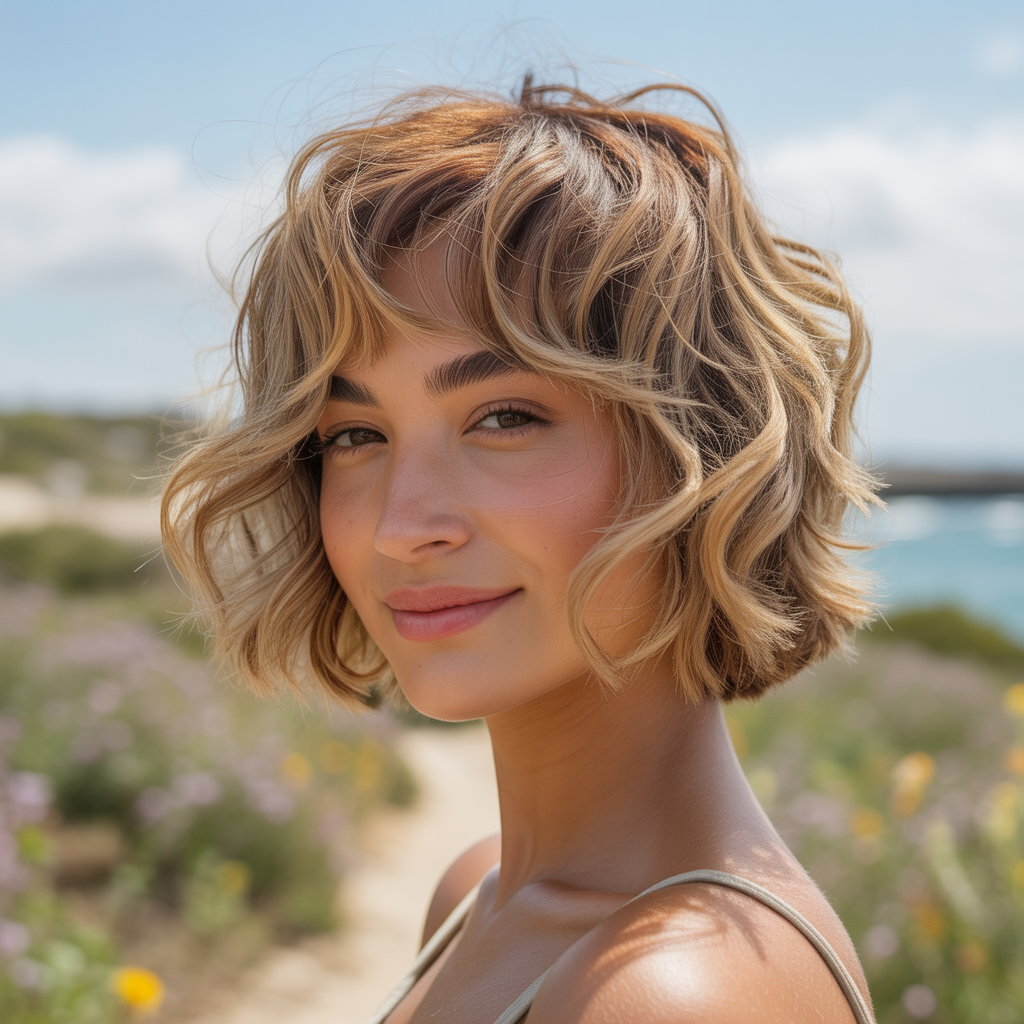 Undercut short shag with blunt bangs