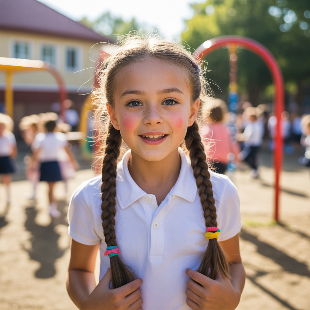 Braided pigtails with elastic hearts (or simple elastics)