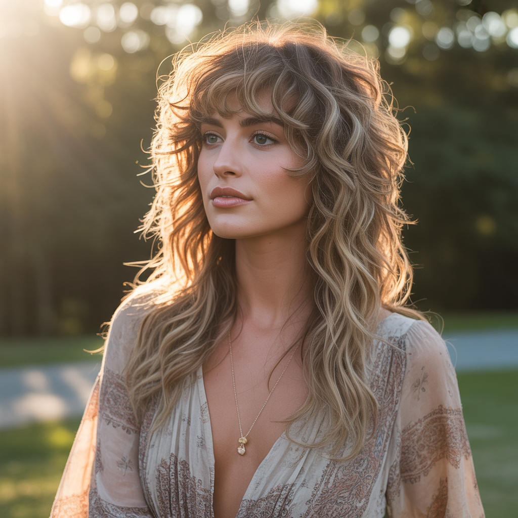 16 Wavy Wolf Cut with Bangs Ideas You’ll Love in 2025 5 a woman with long layered wavy hair in a EdTvO3iCQfubhIsPrgw7Jg 9me9bh24R0GgHV9LjMSY7Q