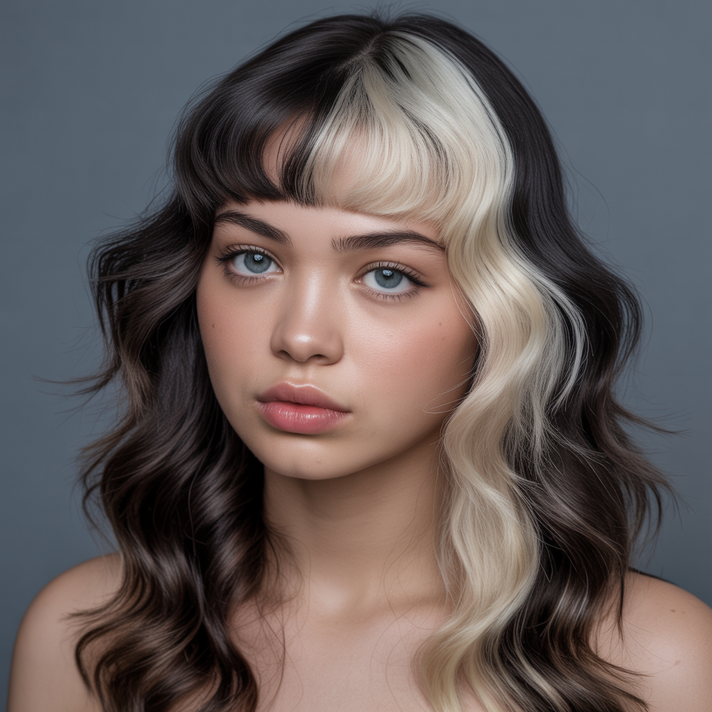 Chunky retro skunk stripe with curtain bangs