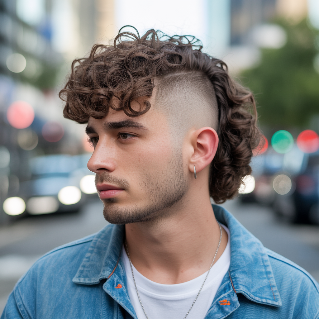 Curly Hair Faded Mullet
