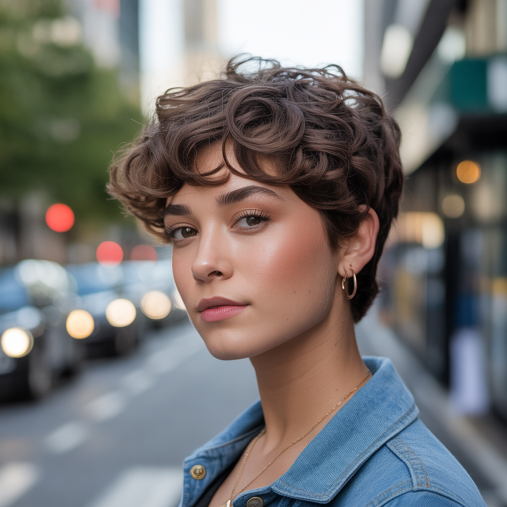Long fringe curly pixie cut