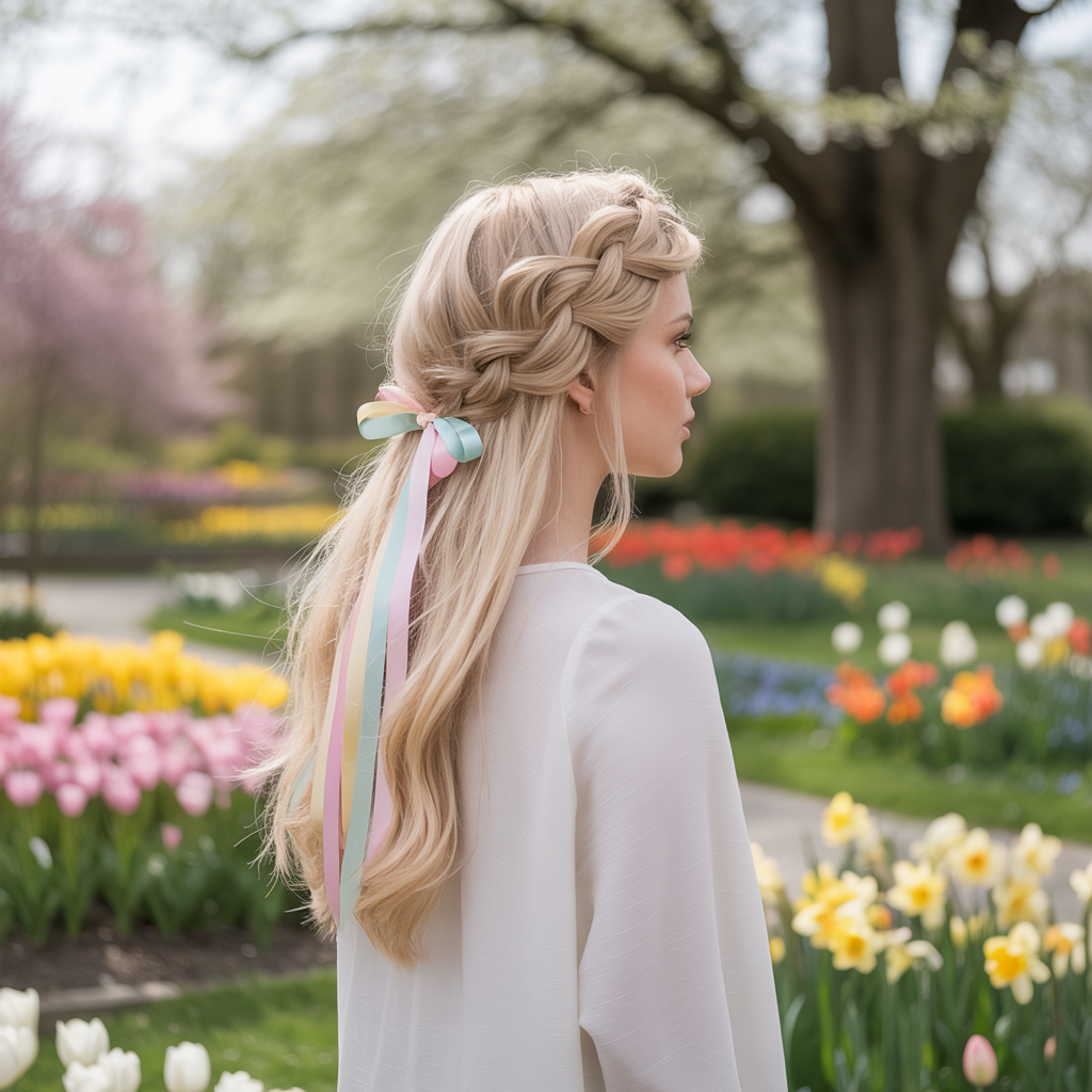 Braided Crown with Pastel Ribbons