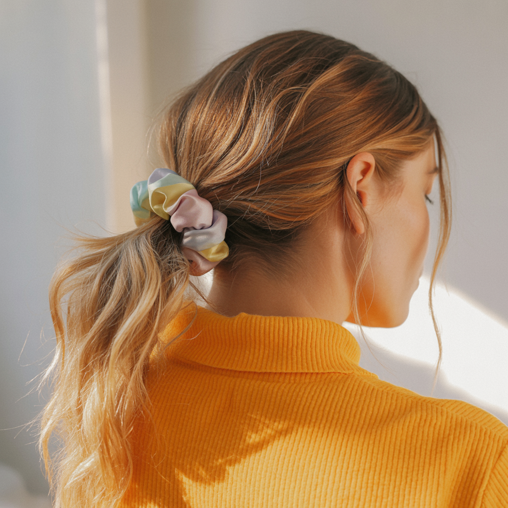 Sleek Ponytail with Colorful Scrunchie