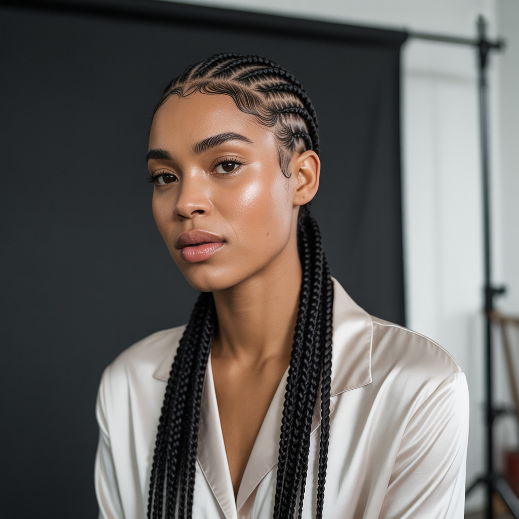 Classic Goddess Cornrows with Sleek Finish