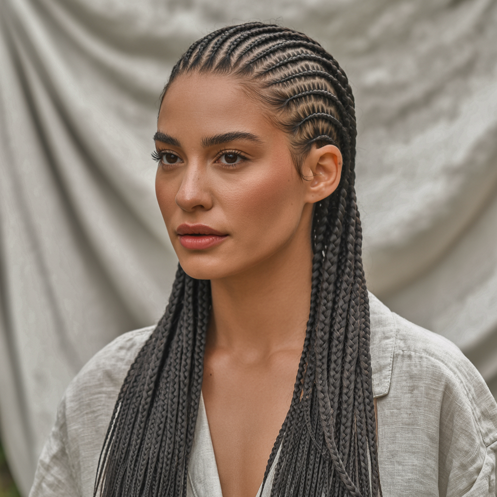 Goddess Cornrows with Middle Part