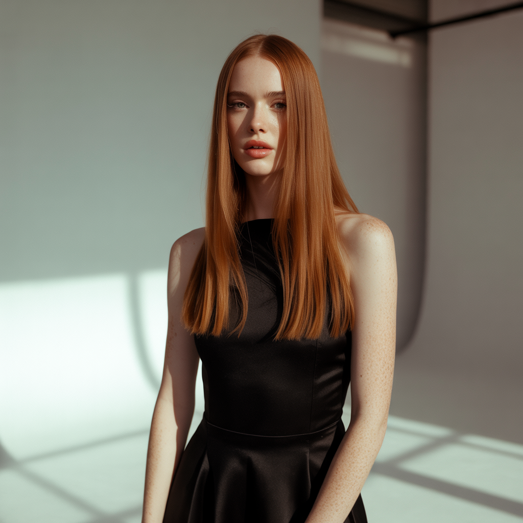 Sleek Straight Ginger Brown Hair