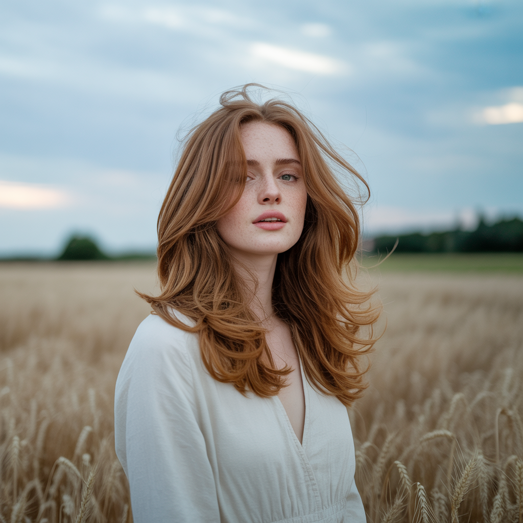 Ginger Brown Long Layers with Waves