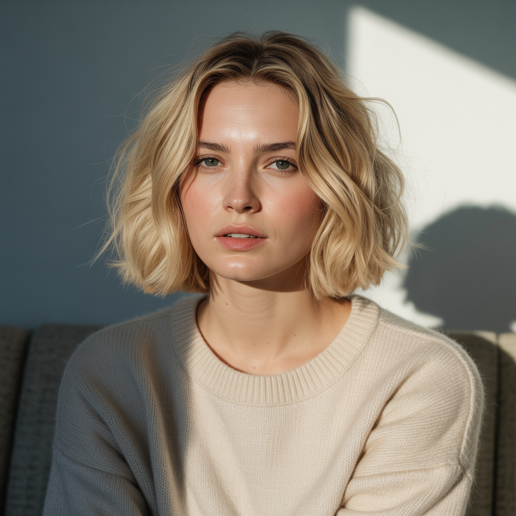 Middle-Part Fluffy Bob