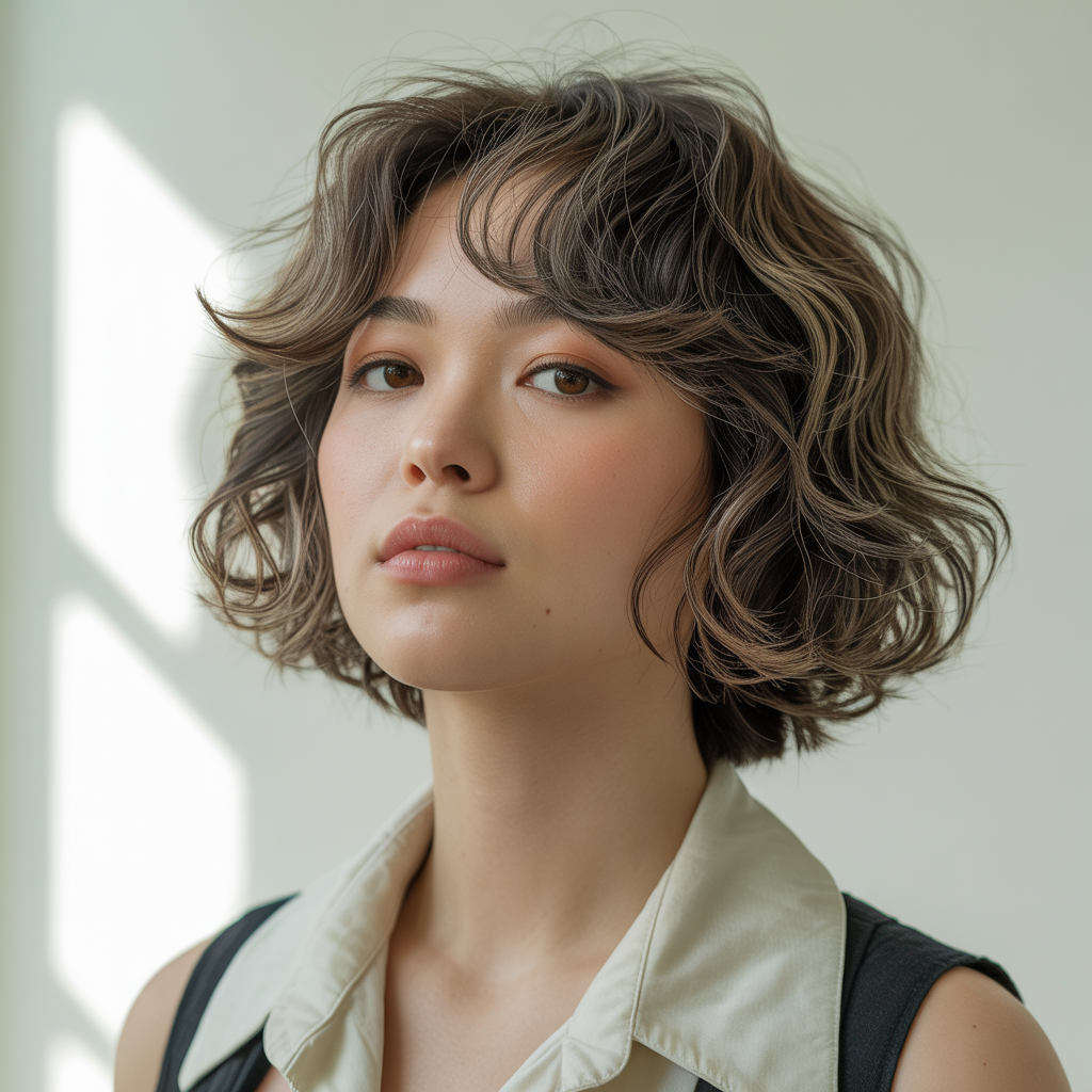 Fluffy Bob for Round Faces