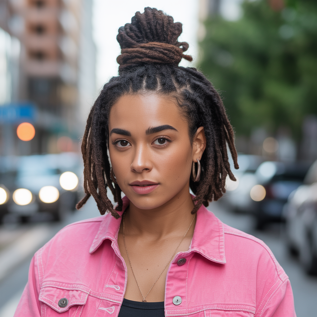 Half-Up Bun with Short Locs